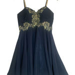 Alyce Paris  Navy and Gold Formal Mini Dress Size 4 Prom Wedding Photo 0