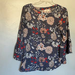 Loft  Dark Navy Floral Lightweight Shirt Blouse Small Photo 2