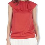 Maje  Top Red Lierro Ruffle Overlay Lightweight Tie Back Silky Chic New 3/Large Photo 0