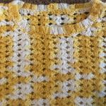 Hand Crochet Crew Neck Sweater Sz. S/M Yellow White Ribbed Cuff Grandma’s Best Photo 4
