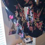 City Chic off the shoulder bell sleeve floral blouse sheer in black and multi-colored size small/16. Photo 1