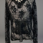 POL  Black Lace Floral Hoodie‎ Pullover Top Long Sleeve See Through Blouse Photo 0
