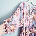 Venus Pink And Blue Floral Leopard Print Long Sleeve Belted Dress Photo 6