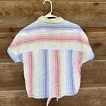 Beach Lunch Lounge Linen Blend Colorful Striped Tie Front Button Down Photo 1