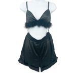 Windsor Womens Flirtatious Satin Feather Trim Bra & Shorts Pajama Set Size M Photo 1