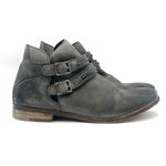 Free People  Braeburn Distressed Gray Leather Ankle Boots 37 Double Buckle Strap Photo 3