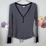 Pilcro Black Thermal Striped Long Sleeve Top Ribbed Top - Size - XS Photo 0