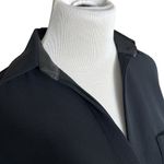 Vince Collared Long Sleeve Relaxed Shirt Dress Faux Leather Trim Black Small Photo 5