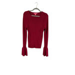 Catherine Malandrino Women's  Red Ribbed Bell Sleeve Crew Neck Sweater L Photo 1