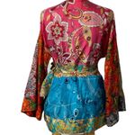 Diane Gilman DG2 By  Silk Multicolored Wrap Kimono Top Size Medium Photo 1
