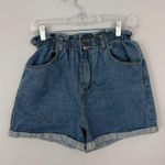 NWT Plaid & Plain High Waisted Denim Jean Shorts Women’s Size Medium Ruffle Waist Photo 0