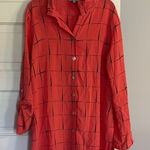John Mark  Coral Plaid Button-Down Shirt with Black Square Design Photo 0