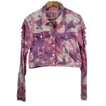 American Bazi Tie Dye Denim Jacket Distressed Cropped Pink Purple Size L Photo 1