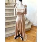 Revelry Stevie Satin Honey Beige 744 Champagne Maxi bow Shoulder Dress Gold Size 8 Photo 2
