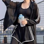 Two pieces set tracksuit bomber jacket sport set leggings shorts activewear mesh White Size M Photo 3