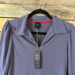 W5  Blue‎ Ribbed Collar Top Size Medium Photo 2