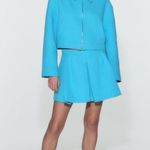 ZARA  Pleated Tweed Weave Textured Mini Skirt Skort Shorts Blue S NEW Photo 0