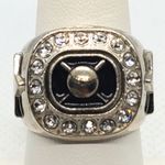Crown Silver & Black Colored Baseball Star Ring Silver Photo 1
