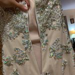 Beaded Lace Bodycon Strapless Dress with Train Tan Size 0 Photo 6