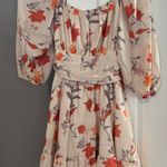 Chic Long Sleeve Floral Dress in Orange and Cream Photo 0