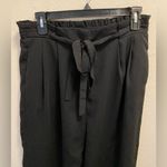 Adrianna Papell  Paperbag Black Crepe Culotte Pants Elastic Waist Tie Pleats Photo 2