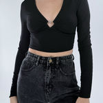 SheIn Women’s Ribbed Black Heart Ring Long Sleeve Crop Top Size XS Photo 0