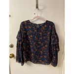 Madewell Ruffle Sleeve Climbing Vine BlueOrange Floral Blouse M Boho Cottagecore Photo 1