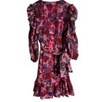 Tanya Taylor  Sasha Pink Floral Puff-Sleeve A-Line Wrap Mini Party Dress Size 4 Photo 13