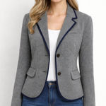 Gap  Grey Blazer Navy Trim Blazer Size 12 Old Money Preppy Academia Classic Photo 0