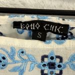 Boho Chic Embroidered Eyelet Tunic Top White Blue Floral Size S Small Blue Photo 4