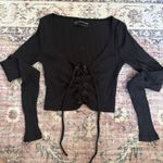 Urban Outfitters  Ribbed Long Sleeve Crop Top Lace Up Photo 0