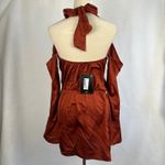 Pretty Little Thing New  Rust Satin Cowl Cold Shoulder Shift Dress Mini Size 4 Photo 5