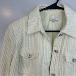 Cache  Ivory Metallic Rhinestone Button Fringe/Tweed Jacket Size 10 Photo 4