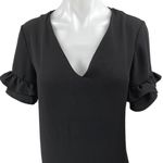 ZARA  Black Deep V Neck Ruffle Pullover Short Sleeve Shift Mini Dress Size S Photo 6