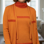 ANNAPURNA Orange Cashmere Silk Sleeveless Turtleneck Open Cardigan Set Large Photo 0