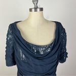 Tadashi Shoji  Navy Sheer Mesh Sequin Top Photo 2