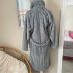Pottery Barn  Plush Fleece Cable Knit Tie Belt Midi Long Robe in Grey Size Medium Photo 7