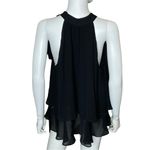 CeCe Shoulder Bow Tiered Ruffle Crinkle Chiffon Blouse Black Women’s Sz L Photo 4