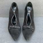 Vintage Icone Black Suede Heels 38.5/US 7.5 Italy Patent Bow 90s Photo 2