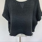 Vans  Gray Short Sleeve Cropped Sweatshirt Top Raw Hem Distressed Small Photo 2