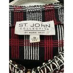 St. John  COLLECTION Plaid Knit Jacket 12Red Black White Zig Zag Trim Faux Pocket Photo 3