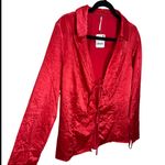 Free People Star Eyes Crinkle Satin Top - Retro Red M Photo 7