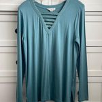 Pink Rose Women’s Teal Long Sleeved Top with V Neck Detail - Size Large Photo 0