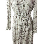Cloth & Stone White Floral Long Sleeve Tie Belted Button Up Midi Shirt Dress M Photo 0