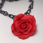 Red Rose Gun Metal Gothic Necklace New Photo 6