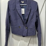 Jason Wu  Womens Blazer Jacket Medium NWT $310 Linen Cropped Blue Career Photo 0