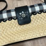 AMERICAN ANGEL | Black Leather and Woven Straw Handbag w/ Checkered Pattern Photo 1