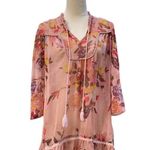 Buckle BKE Boutique Boho Floral Sheer Tunic Top Size S | Pink Lace Tassels Ruffle Hem Photo 1