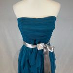 Teeze Me Teal green and silver belted strapless tulip mesh mini dress size 5 Photo 4