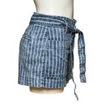 American Eagle High Rise Belted Denim Jean Shorts Blue White Yellow Stripe 6 Photo 3